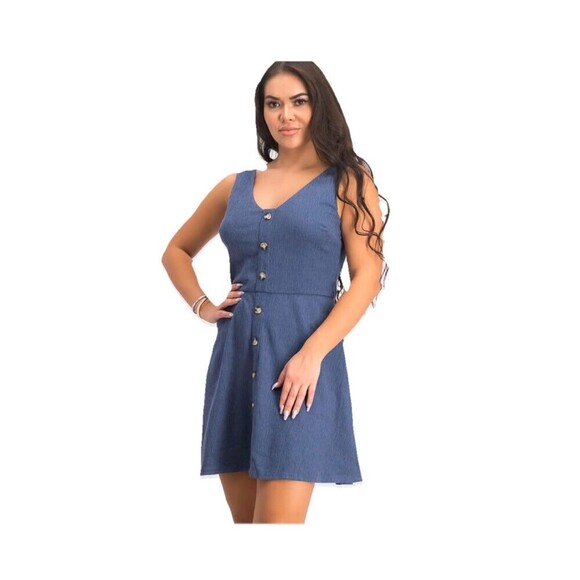 Fortune & Ivy Blue Button Front Dress Small Y2K Indie Retro Festival Minimalist - Picture 1 of 7